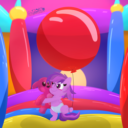 Size: 4000x4000 | Tagged: safe, artist:rupertbluefox, derpibooru import, oc, oc:emilia starsong, pegasus, pony, balloon, belly button, blushing, bouncy castle, clothes, color porn, commission, cute, diaper, female, filly, foal, inflatable diaper, inflatable toy, lineless, looking at something, mare, ocbetes, one eye closed, pegasus oc, plushie, see-through, see-through diaper, shading, smiling, solo, squishy, squishy cheeks, standing, standing on one leg, teddy bear, that pony sure does love balloons, transparent