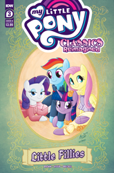 Size: 2063x3131 | Tagged: safe, derpibooru import, idw, fluttershy, rainbow dash, rarity, twilight sparkle, twilight sparkle (alicorn), alicorn, pegasus, unicorn, my little pony classics reimagined: little fillies, clothes, comic cover, dress, holding hooves, little women