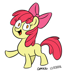 Size: 600x645 | Tagged: safe, artist:retroneb, derpibooru import, apple bloom, earth pony, pony, apple bloom's bow, bow, female, filly, foal, hair bow, open mouth, raised hoof, raised leg, simple background, solo, white background