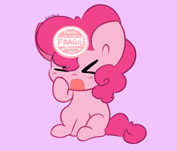 Size: 4768x4053 | Tagged: safe, artist:kittyrosie, derpibooru import, pinkie pie, earth pony, pony, ><, blushing, cute, diapinkes, eyes closed, female, fragile, mare, open mouth, pink background, simple background, sitting, solo, sticker