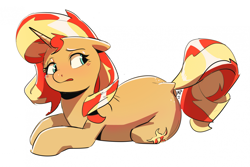 Size: 2349x1568 | Tagged: safe, artist:applephil, derpibooru import, sunset shimmer, pony, unicorn, female, lying down, mare, simple background, solo, white background