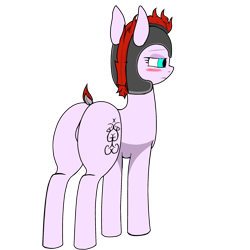 Size: 2000x2000 | Tagged: artist needed, safe, derpibooru import, oc, oc only, oc:ilya, earth pony, pony, blushing, butt, dock, earth pony oc, featureless crotch, helmet, no tail, plot, rear view, royal guard, simple background, solo, tail, transparent background