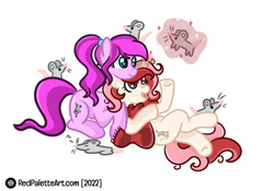 Size: 1067x749 | Tagged: safe, artist:redpalette, derpibooru import, oc, oc only, oc:red palette, oc:violet ray, rat, clothes, couple, curly hair, cute, female, freckles, magic, mare, pet, scarf, simple background, white background