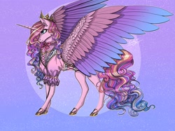 Size: 2732x2048 | Tagged: safe, artist:emilychristman, derpibooru import, princess cadance, alicorn, pony, clothes, colored wings, dress, female, mare, multicolored wings, profile, side view, solo, spread wings, wings