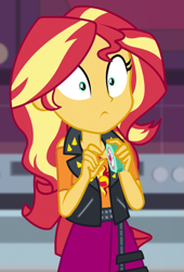 Size: 579x853 | Tagged: safe, derpibooru import, screencap, sunset shimmer, better together, equestria girls, holidays unwrapped, cropped, saving pinkie's pie, solo