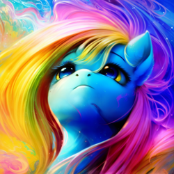 Size: 1024x1024 | Tagged: safe, derpibooru exclusive, derpibooru import, generator:purplesmart.ai, generator:stable diffusion, machine learning generated, oc, oc only, pony, colorful, ethereal mane, female, long mane, mare, multicolored hair, rainbow hair, solo, unnamed oc
