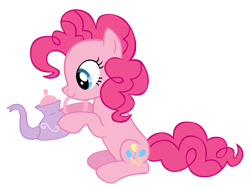 Size: 645x487 | Tagged: safe, artist:meof, derpibooru import, pinkie pie, earth pony, pony, a canterlot wedding, female, hoof hold, mare, profile, simple background, sitting, solo, teapot, transparent background, vector