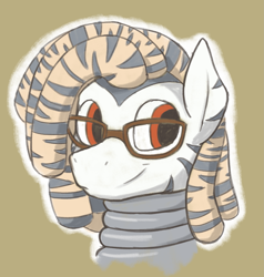 Size: 2181x2295 | Tagged: safe, artist:al solae, derpibooru import, oc, oc only, oc:kofi, zebra, albino, bust, glasses, male, neck rings, portrait, solo, zebra oc