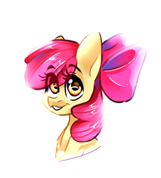 Size: 970x1069 | Tagged: safe, artist:scatcat455, derpibooru import, apple bloom, earth pony, pony, bust, female, filly, foal, grin, portrait, simple background, smiling, solo, white background