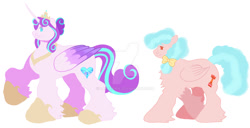 Size: 1024x525 | Tagged: safe, artist:lanternik, derpibooru import, cozy glow, starlight glimmer, alicorn, pony, alicornified, deviantart watermark, duo, female, filly, foal, hoof shoes, mare, obtrusive watermark, race swap, raised hoof, raised leg, simple background, starlicorn, watermark, white background, xk-class end-of-the-world scenario