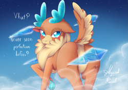 Size: 4961x3496 | Tagged: safe, artist:abyssalrabbit, derpibooru import, velvet reindeer, deer, reindeer, them's fightin' herds, accent, bedroom eyes, blushing, butt, community related, ice, icicle, looking at you, looking back, looking back at you, plot, raised hoof, raised leg, raised tail, tail, talking to viewer