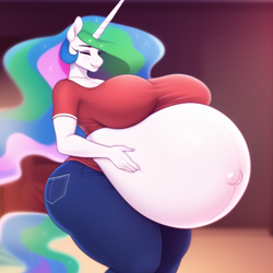 Size: 640x640 | Tagged: safe, derpibooru import, machine learning generated, princess celestia, anthro, belly button, big breasts, breasts, female, huge breasts, hyper, hyper belly, hyper pregnancy, impossibly large belly, outie belly button, preglestia, pregnant, princess breastia, solo
