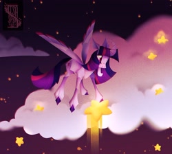 Size: 2736x2447 | Tagged: safe, artist:isaspsp, derpibooru import, twilight sparkle, twilight sparkle (alicorn), alicorn, pony, cloud, solo, stars, tangible heavenly object