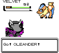 Size: 320x288 | Tagged: safe, artist:papacruda09, derpibooru import, oleander, velvet reindeer, deer, unicorn, them's fightin' herds, community related, game boy, health bars, pixel art, pokémon, text