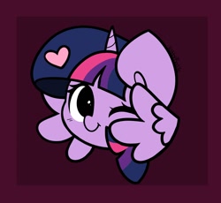 Size: 1398x1288 | Tagged: safe, artist:kittyrosie, derpibooru import, twilight sparkle, twilight sparkle (alicorn), alicorn, pony, cute, floating heart, heart, one eye closed, simple background, twiabetes, wink