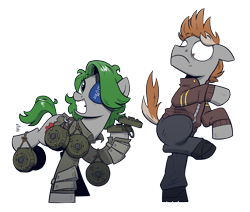 Size: 2600x2200 | Tagged: safe, artist:php104, derpibooru import, oc, oc only, oc:radan, oc:twisted gears, earth pony, pony, fallout equestria, clothes, commission, earth pony oc, eyepatch, grin, landmine, simple background, smiling, standing up, this will end in death, this will end in explosions, transparent background