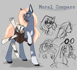 Size: 1024x931 | Tagged: safe, artist:purplegrim40, derpibooru import, oc, earth pony, bag, bust, earth pony oc, female, glasses, goggles, mare, nervous, raised hoof, raised leg, saddle bag, scroll, shocked, sketch, smiling