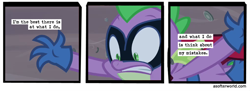 Size: 720x261 | Tagged: safe, edit, edited screencap, screencap, humdrum, spike, dragon, power ponies (episode), a softer world, catchphrase, comic, mask, motto, power ponies, regret, screencap comic, solo, text, wolverine