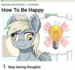 Size: 1956x1847 | Tagged: safe, artist:reddthebat, derpibooru import, derpy hooves, pegasus, pony, :3, advice, eyebrows, eyebrows visible through hair, happy, idea, lidded eyes, lightbulb, smiling, solo, thought bubble, wikihow