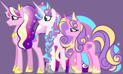 Size: 1980x1200 | Tagged: safe, artist:chelseawest, derpibooru import, princess cadance, princess flurry heart, princess skyla, adult, female, mother and child, mother and daughter, older, older flurry heart, parent and child, petalverse, redesign, siblings, sisters