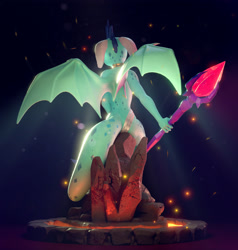 Size: 2718x2852 | Tagged: safe, artist:chyvak, derpibooru import, princess ember, anthro, dragon, 3d, blender, blender cycles, bloodstone scepter, dragoness, female, solo, sparkles