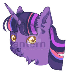 Size: 400x429 | Tagged: safe, artist:lanternik, derpibooru import, twilight sparkle, unicorn twilight, pony, unicorn, bust, deviantart watermark, ear fluff, ears, female, mare, obtrusive watermark, simple background, solo, watermark, white background