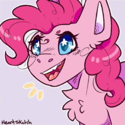 Size: 1000x1000 | Tagged: safe, artist:heart-sketch, derpibooru import, pinkie pie, earth pony, pony, animated, beanbrows, bust, chest fluff, cute, diapinkes, emanata, eyebrows, female, gif, mare, open mouth, open smile, portrait, signature, simple background, smiling, solo, starry eyes, wingding eyes