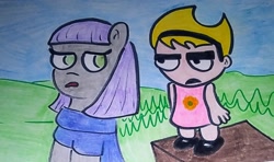 Size: 2159x1276 | Tagged: safe, artist:dex stewart, derpibooru import, maud pie, earth pony, human, pony, mandy, the grim adventures of billy and mandy, traditional art