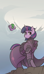 Size: 1024x1707 | Tagged: safe, artist:whitepone, derpibooru import, spike, twilight sparkle, pony, unicorn, clothes, crossover, destiny, ghost (destiny)