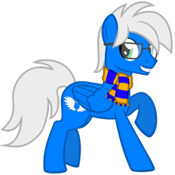 Size: 1200x1200 | Tagged: safe, artist:the smiling pony, derpibooru import, oc, oc only, oc:silver seraph, pegasus, pony, .svg available, 2023 community collab, clothes, derpibooru community collaboration, glasses, looking at you, scarf, simple background, smiling, solo, striped scarf, svg, transparent background, vector