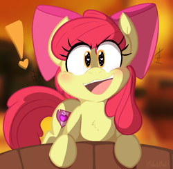 Size: 1111x1088 | Tagged: safe, artist:malachimoet, derpibooru import, apple bloom, earth pony, pony, blushing, bow, chest fluff, date, female, filly, foal, hair bow, heart, heart eyes, looking at you, open mouth, smiling, smiling at you, solo, wingding eyes