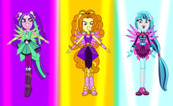 Size: 1250x772 | Tagged: safe, artist:ajosterio, derpibooru import, adagio dazzle, aria blaze, sonata dusk, human, equestria girls, legend of everfree, boots, clothes swap, crystal guardian, crystal wings, female, high heel boots, ponied up, shoes, the dazzlings, trio, trio female, wings