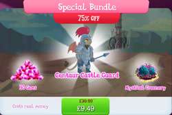 Size: 1270x853 | Tagged: safe, derpibooru import, idw, gargoyle, armor, bundle, bush, costs real money, english, flower, gameloft, gargoyle guard, gem, guard, helmet, idw showified, magic, male, mobile game, my little pony: magic princess, numbers, official, sale, solo, solo focus, spear, spider web, tail, text, unnamed character, unnamed gargoyle, weapon, wings