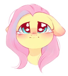 Size: 861x963 | Tagged: safe, artist:melodylibris, derpibooru import, fluttershy, pegasus, pony, blushing, bust, crying, cute, ears, female, floppy ears, front view, mare, portrait, sad, sadorable, shyabetes, simple background, solo, teary eyes, white background
