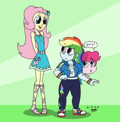 Size: 887x900 | Tagged: safe, artist:tmntsam, derpibooru import, fluttershy, pinkie pie, rainbow dash, human, equestria girls, converse, diverse body types, equestria girls toon, female, gulp, height difference, shoes, shortstack, smoldash, tallershy, trio, trio female