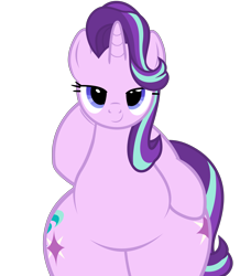 Size: 5600x6435 | Tagged: safe, alternate version, artist:mlpmvguy, derpibooru import, starlight glimmer, pony, unicorn, absurd resolution, belly, bipedal, both cutie marks, bottom heavy, butt, chubby, chubby glimmer, cute, female, glimmer glutes, glimmerbetes, hoof on hip, large butt, lidded eyes, looking at you, mare, plot, plump, simple background, smiling, solo, the ass was fat, transparent background, vector, wide hips