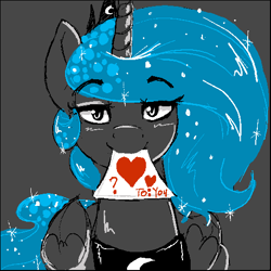 Size: 512x512 | Tagged: safe, artist:thelunarmoon, derpibooru import, princess luna, pony, card, different strokes, mouth hold, solo