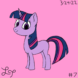 Size: 2000x2000 | Tagged: safe, artist:lucytwostickz, derpibooru import, twilight sparkle, unicorn, pink background, simple background, solo