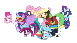 Size: 1280x724 | Tagged: safe, artist:benpictures1, applejack, fili-second, fluttershy, masked matter-horn, mistress marevelous, pinkie pie, radiance, rainbow dash, rarity, saddle rager, twilight sparkle, twilight sparkle (alicorn), zapp, alicorn, earth pony, pegasus, pony, unicorn, power ponies (episode), cute, dashabetes, diapinkes, female, ijlsa, inkscape, jackabetes, mane six, mare, paralyzed, power pals, power ponies, raribetes, shyabetes, simple background, the n men, transparent background, trying to defrost and recover from the paralysis, twiabetes, twidash, vector