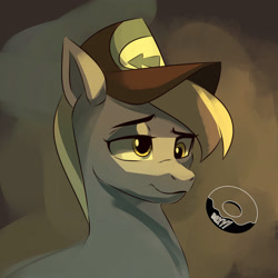 Size: 4000x4000 | Tagged: safe, artist:poxy_boxy, derpibooru import, derpy hooves, pegasus, pony, absurd resolution, bust, cap, female, hat, lidded eyes, mare, signature, solo