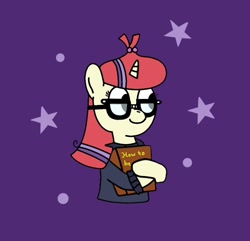 Size: 749x721 | Tagged: safe, artist:beepbeep, derpibooru import, moondancer, pony, unicorn, book, clothes, female, glasses, mare, purple background, simple background, solo, sweater