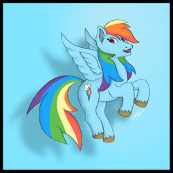 Size: 2053x2053 | Tagged: safe, artist:lucytwostickz, derpibooru import, rainbow dash, pegasus, pony, blue background, female, mare, simple background, solo, unshorn fetlocks