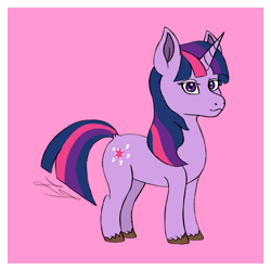 Size: 932x932 | Tagged: safe, artist:lucytwostickz, derpibooru import, twilight sparkle, unicorn twilight, pony, unicorn, 2022, female, mare, old art, pink background, simple background, solo, unshorn fetlocks