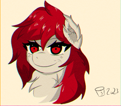 Size: 1048x915 | Tagged: safe, artist:scarletdoodle, derpibooru import, oc, oc only, oc:scarlet breeze, pony, anime, anime style, chest fluff, ear fluff, ears, male, red eyes, red mane, shading, solo