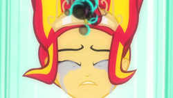 Size: 3072x1727 | Tagged: safe, derpibooru import, screencap, sunset shimmer, human, equestria girls, equestria girls (movie), big crown thingy, crying, element of magic, eyes closed, female, jewelry, lip bite, regalia, solo