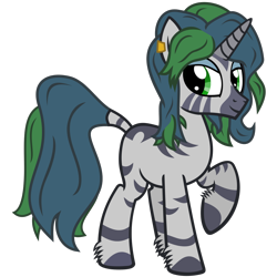 Size: 1200x1200 | Tagged: safe, artist:the smiling pony, derpibooru import, oc, oc only, oc:forest glade, hybrid, pony, zebra, zebracorn, zony, .svg available, 2023 community collab, derpibooru community collaboration, ear piercing, earring, eyeshadow, hoof fluff, horn, jewelry, looking at you, makeup, piercing, simple background, solo, svg, transparent background, vector