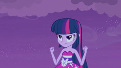 Size: 3072x1727 | Tagged: safe, derpibooru import, screencap, twilight sparkle, human, equestria girls, equestria girls (movie), bare shoulders, fall formal outfits, female, frown, night, sleeveless, solo, strapless, twilight ball dress