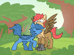 Size: 4762x3541 | Tagged: safe, artist:pzkratzer, derpibooru import, oc, oc:ponygriff, bat pony, hybrid, original species, bat pony oc, female, griffling, male, ponygriff, spread wings, straight, wings