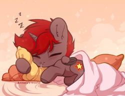 Size: 2200x1700 | Tagged: safe, artist:avroras_world, derpibooru import, oc, oc:hardy, alicorn, pony, blanket, ear fluff, ears, eyes closed, male, onomatopoeia, pillow, sleeping, slim, solo, sound effects, stallion, thin, zzz