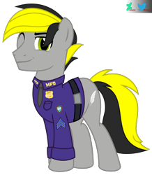 Size: 6600x7575 | Tagged: safe, artist:kuren247, derpibooru import, oc, oc only, oc:lightpeace, earth pony, pony, badge, belt, clothes, commission, earth pony oc, looking at you, necktie, one eye closed, police, police officer, police pony, police uniform, simple background, smiling, smirk, solo, transparent background, wink